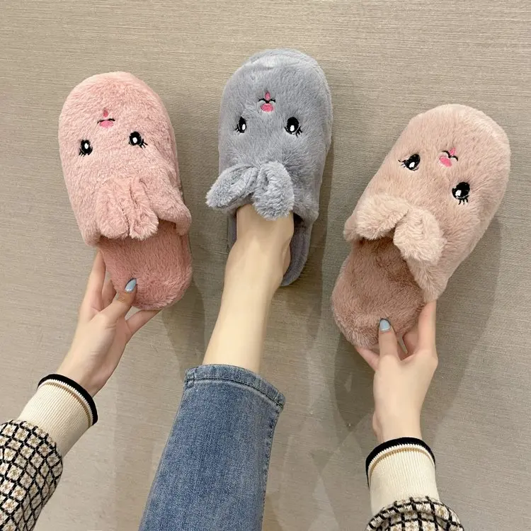 

Autumn Winter New Ladies Cotton Slippers Simple and Comfortable Cotton Slippers Women Flat Slippers Women Furry Slippers Women