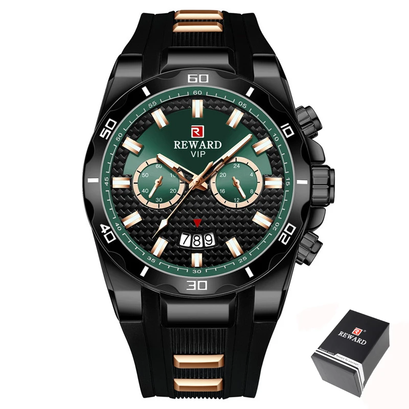 Black Green Новинка, модные мужские часы с силиконовым ремешком, Топ бренд, роскошные спортивные кварцевые часы с хронографом, мужские часы - Цвет: Black Green