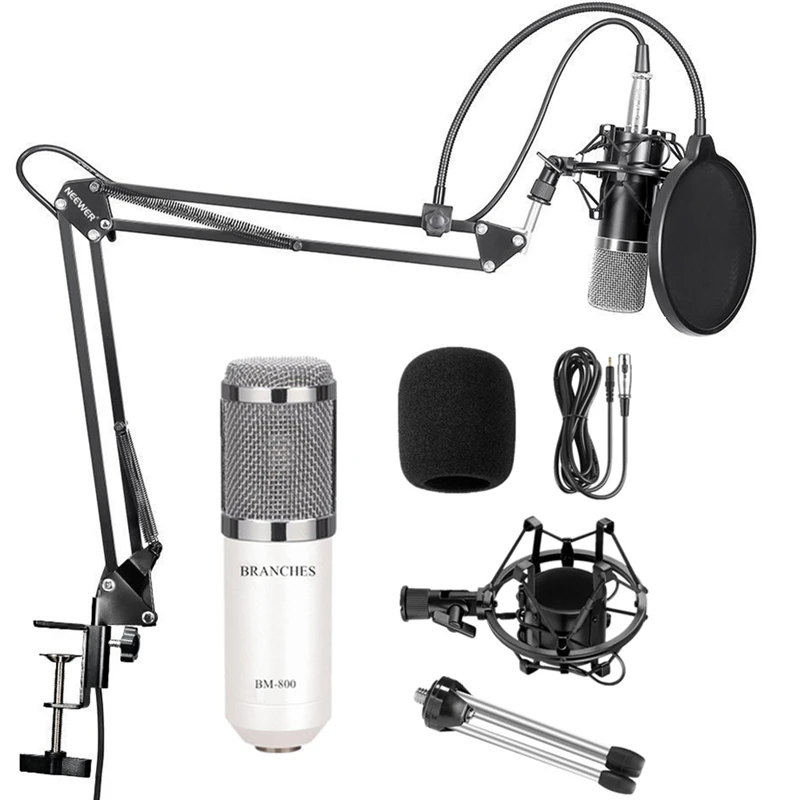 Micrófono condensador BM800 profesional de BM-800, Kit de micrófono para ordenador, soporte de choque, tapa de espuma y Cable como micrófono BM 800