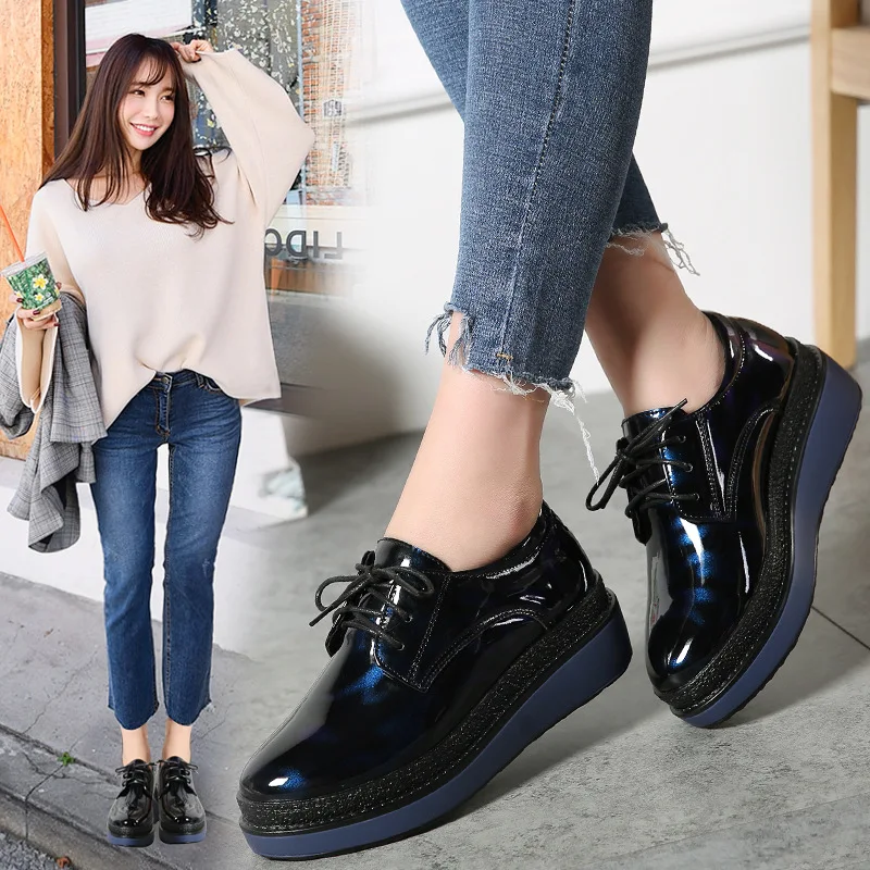 

2019 Spring And Summer New Style England Bullock Thick Bottomed Platform Shoes Student Versatile WOMEN'S Casual Shoes Fashion Si