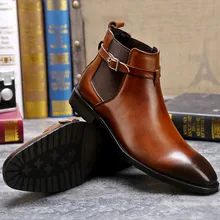 High Quality Men Genuine Cow Leather Buckle Ankle Boots Handmade Square Toe Formal Ankle Boots Luxury Mens Dress Boots High Quality Men Genuine Cow Leather Buckle Ankle Boots Handmade Square Toe Formal Ankle Boots Luxury Mens Dress Boots