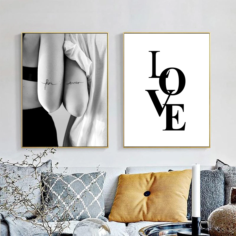 Black &amp White Lover Arm Canvas Painting Love Letter Poster Nordic Modern Wall Art Pictures For Living Room Bedroom Decor | Дом и сад