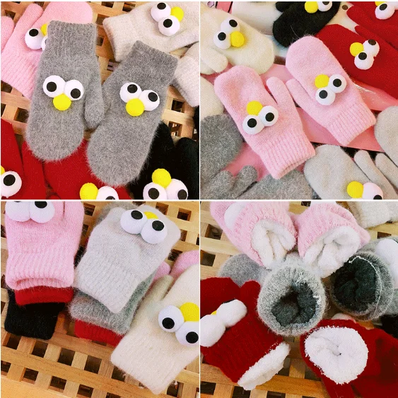 Winter plush warm and cold cute big eyes gloves J03