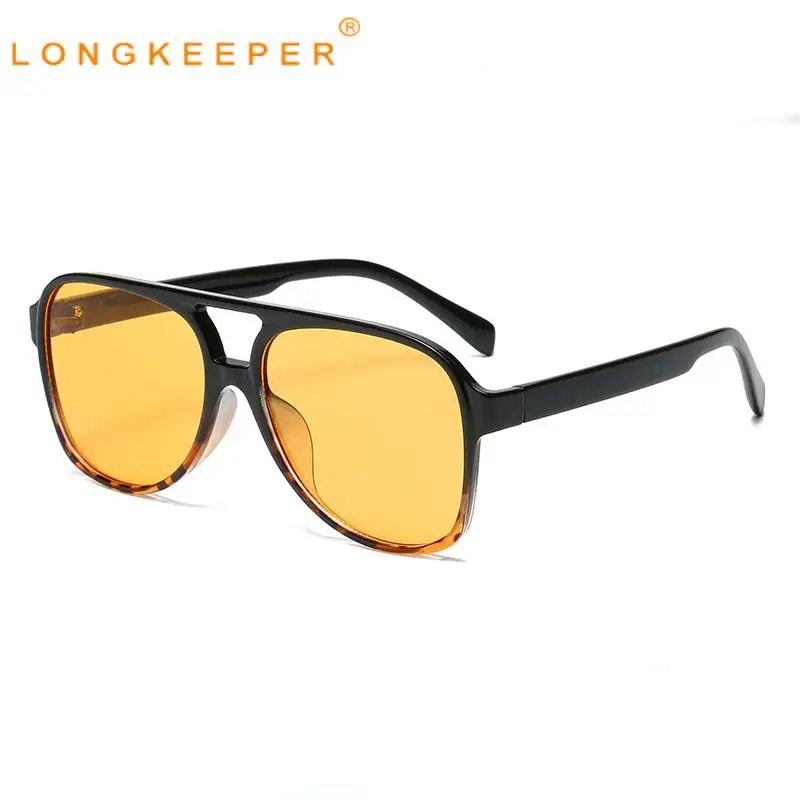 

LongKeeper New Night Vision Goggles Men Vintage Driving Sunglasses Women Pilot Square Yellow Lens Sun Glasses Anti Glare Oculos