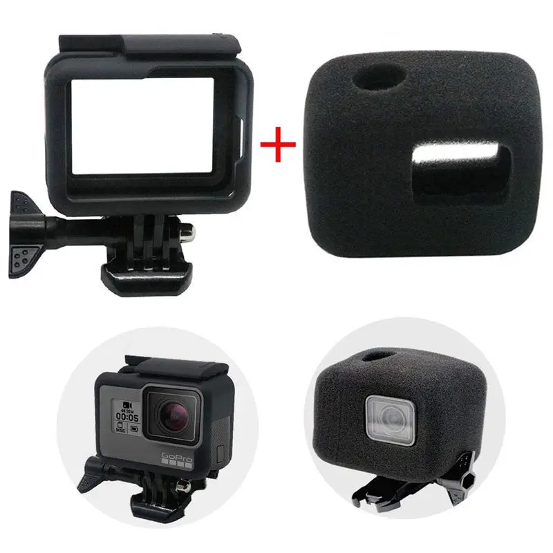 Защитная рамка чехол+ Ветровое стекло Крышка для Gopro-Hero 7/6/5/Hero Hd, Корпус границы оболочки аксессуары и снижение шума ветра