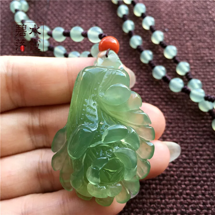 Old Jade Gemstone Happy Lucky Fishes Lotus Money Pendant Jewelry 