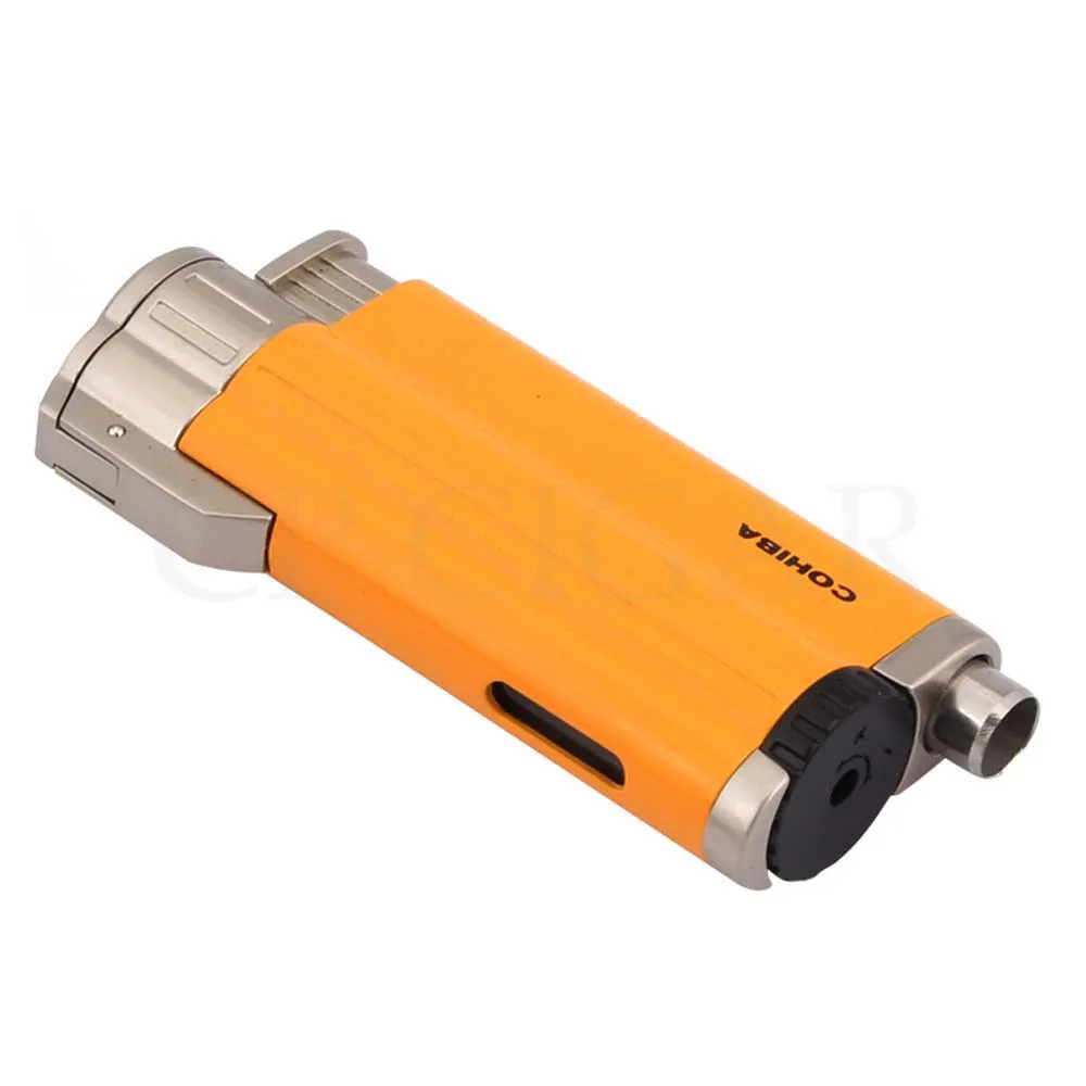 COHIBA факел зажигалка бутан металлическая коробка для сигар Зажигалки 3 Jet ветрозащитная Зажигалка карманные аксессуары для сигар W/сигары удар