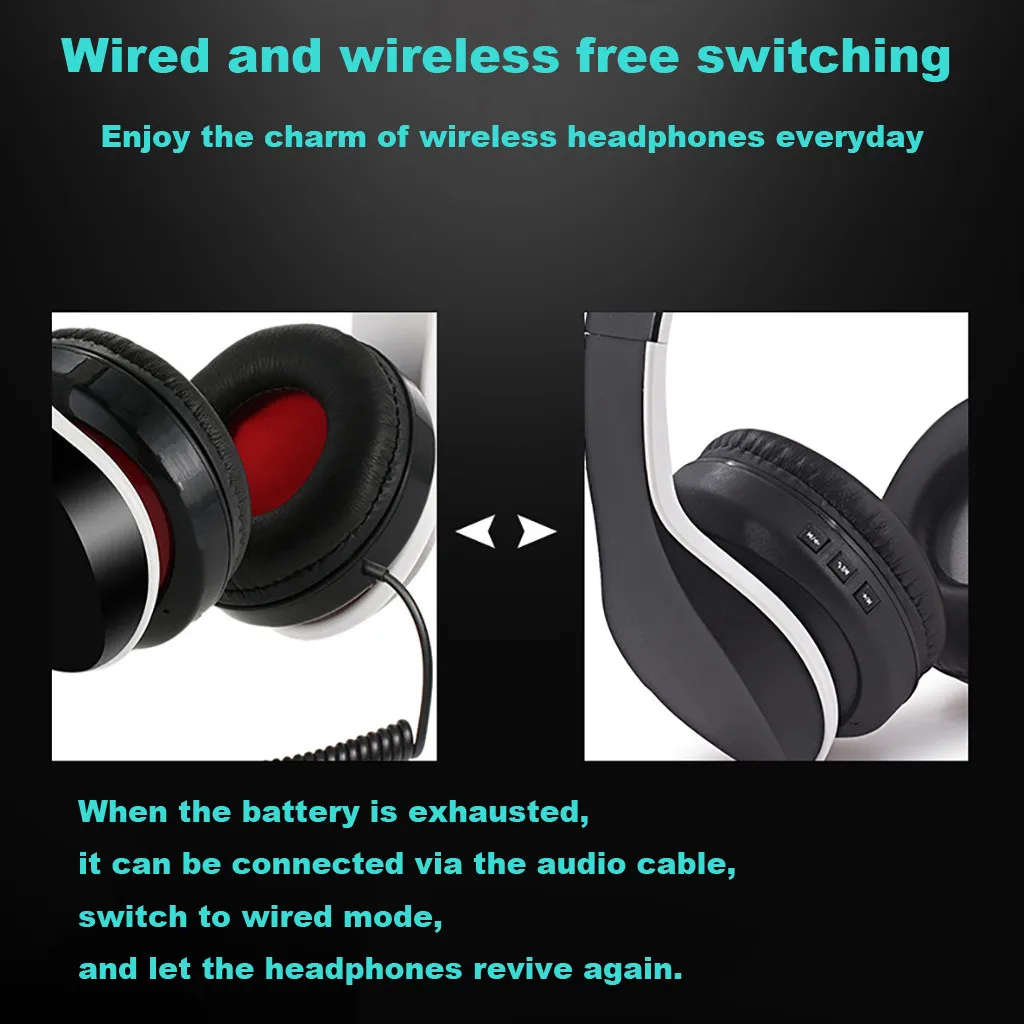 Foldable Bluetooth Handsfree Headset True Wireless Hi Fi Stereo AUX Wired Headphones with Microphone for huawei Xiaomi Phones