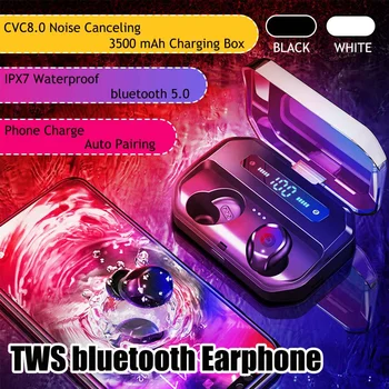 

TWS CVC Wireless Stereo Headphones bluetooth 5.0 in ear Earbuds HIFI Sound with 3500 mAh Powerbank charging Box For IOS Android