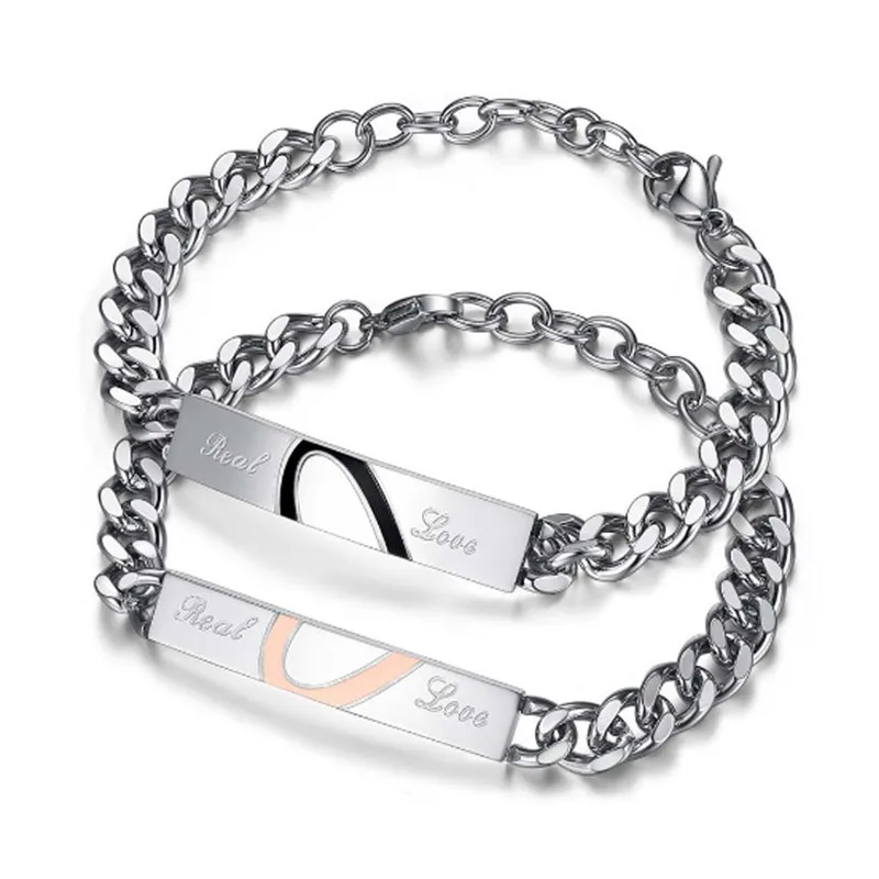 Настоящее Сердце Любви гравировки браслет настроить браслеты из нержавеющей стали Шарм ID браслеты ювелирные изделия для пар женщин мужчин