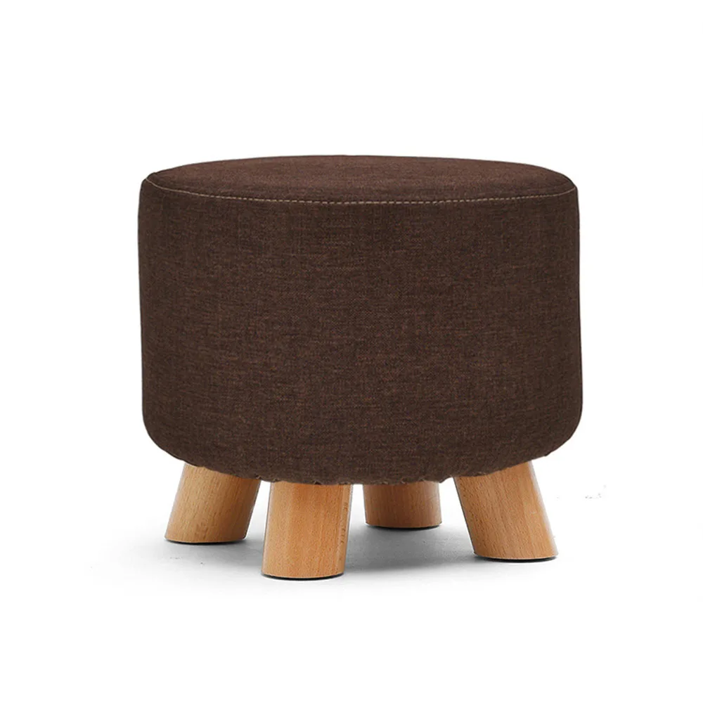 Round Fabric Creative Solid Wood Thickened Footstool Padded Foot Rest Folding Storage Seat Stool with Removable Cover