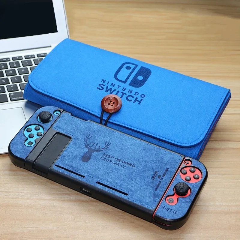 Blue Shell and Bag Тканевый чехол, силиконовый защитный чехол для задней панели Joy-Con, защита от пота, для переключателя с переключателем, с защитой экрана - Цвет: Blue Shell and Bag