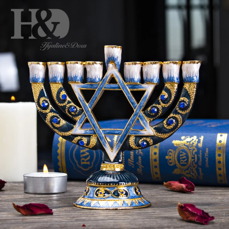 H&D Hanukkah Menorah, ручная роспись, эмалированный подсвечник, Chanukah Menorah, виски, шестиугольная звезда Давида, подсвечники, 9 веток, для украшения дома, вечерние