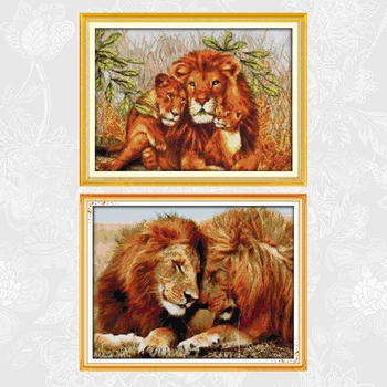 

A lion family Cross stitch Kits 11CT Counted 14CT Printed Canvas DIY Handwork Beginner Cross-stitch Embroidery Home Decoration