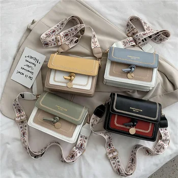 

2020 niche bag women's shoulder bag trendy ribbon hit color embroidery thread PU high-end trendy bag versatile temperament