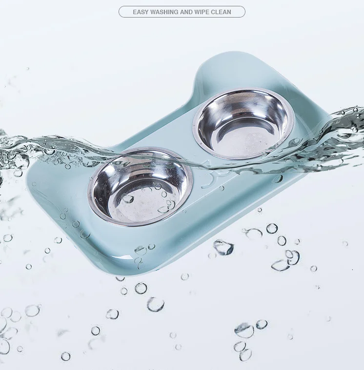 1Pc Durable Double Stainless Steel Dog Cat Bowls with Non-spill& Non-skid Design for Pet Food and Water Elevated Feeder