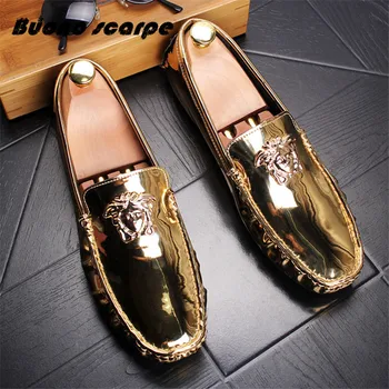 

High Quality Luxury Gold Men Loafer Shoes Fashion Forward Slip On Silver Moccasin Shoes Man Black Leisure Trend Shoe