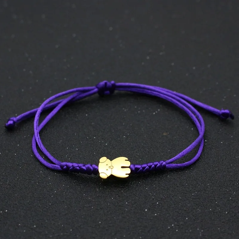 Purple Новинка, золотой цвет милый маленький браслет медведь, пара желаний на удачу, ручная работа, плетеные браслеты дружбы для женщин и мужчин, ювелирные изделия - Окраска металла: Purple