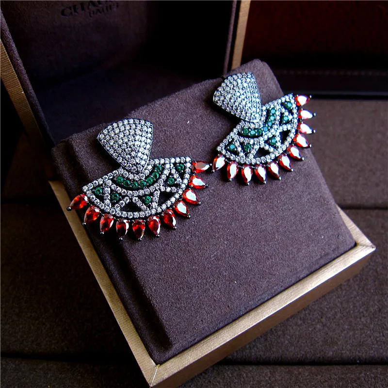 Модные серьги гвоздики с кубическим цирконием AAA двухцветные Свадебные/вечерние