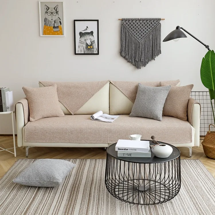 

Northern European-Style Cotton Linen Sofa dian jin Case Cover Four Seasons Universal Fabric Anti-slip Sofa Case Modern All Edge