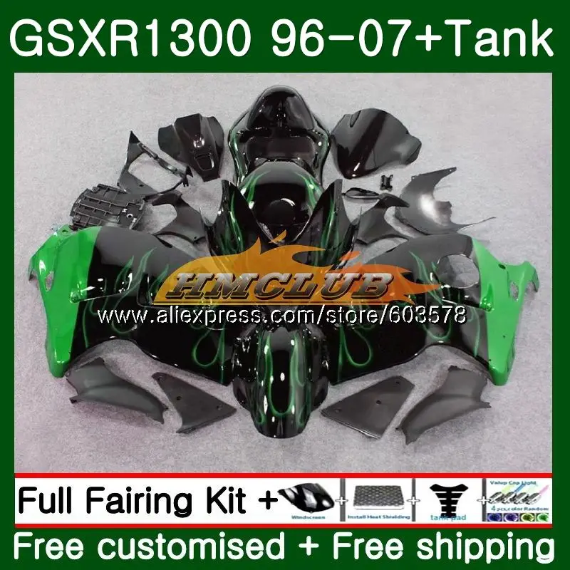 GSXR 1300 для SUZUKI Hayabusa GSXR1300 96 97 98 99 00 01 21CL. 65 GSX R1300 1996 1997 1998 1999 2000 2001 обтекателя зеленый пламя