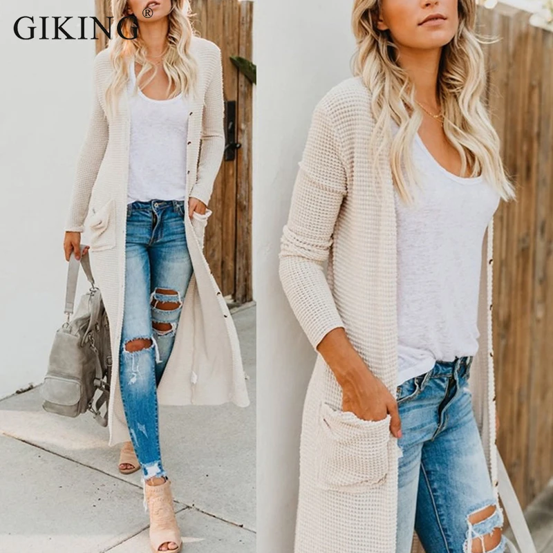 

GIKING Women Winter Autumn Long Cardigan Sweater Coat Female 2019 Fashion Pockets Button Long Sleeve Knitted Sweater Cardigans