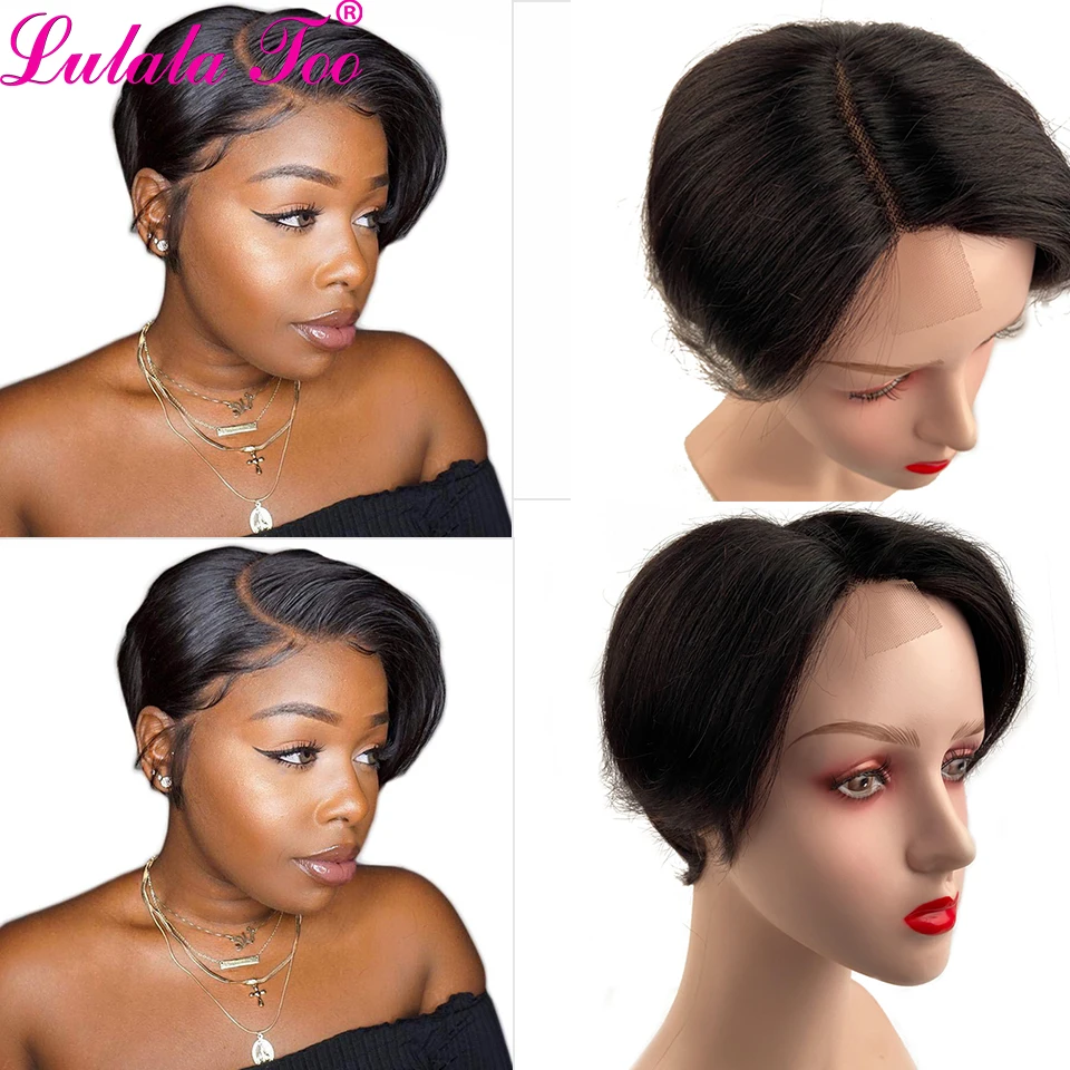 Pixie Cut Wig Part Bob Lace Front Wig Brazilian Straight Human Hair Wigs 150% Density Remy Short Human Hair Wigs Yepei