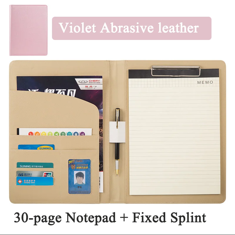 Frosted Violet A4 PU блокнот файл Материал менеджер escolar Document клип Папка Бизнес офис портфель сумка калькулятор пластина зажим карты ручка - Цвет: Frosted Violet