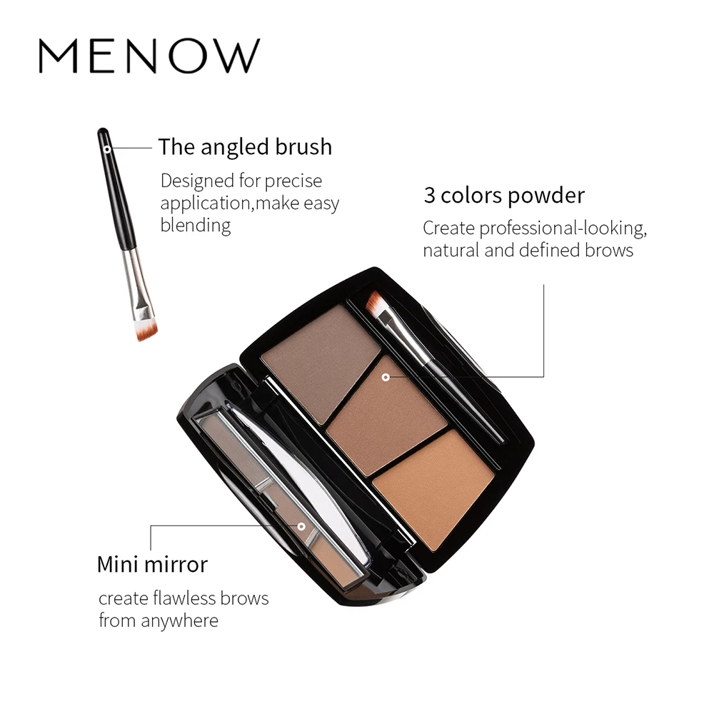 MENOW Three Color Eyebrow Powder Makeup Natural Brown Eye Brow Enhancers 3D Eye Brows Shadow Cake Beauty Kit with Brush