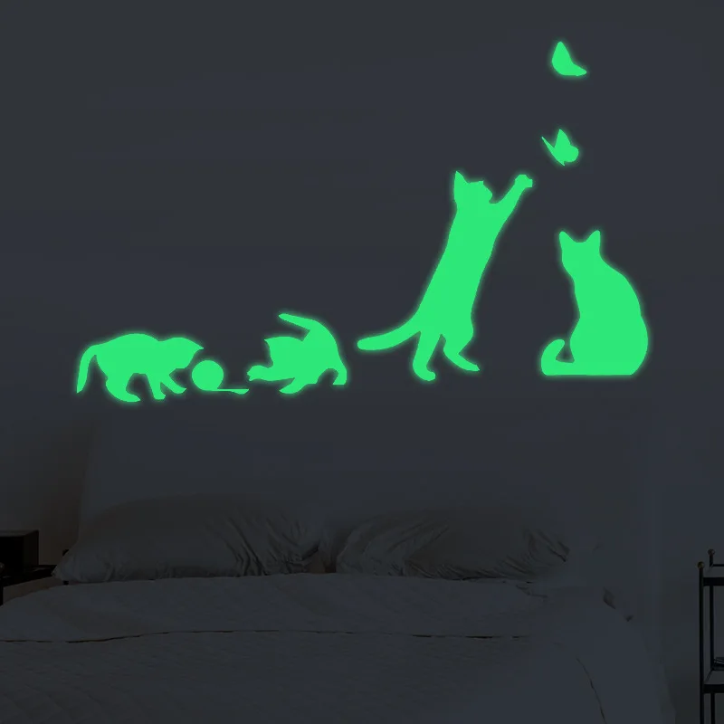 

Creative Fluorescent Cats butterfly PVC Wall Stickers Glow Dark Luminous Paste Ceiling Living Room Bedroom Home Decoration