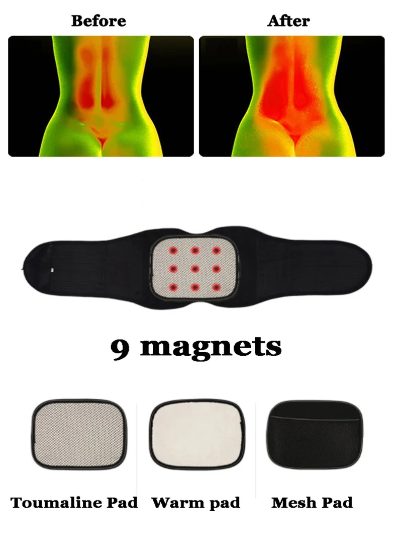 Ортопедический турмалиновый самонагревающийся Магнитный стальной пояс для поясницы для мужчин и женщин, поясничный поддерживающий пояс для спины с 3 накладками