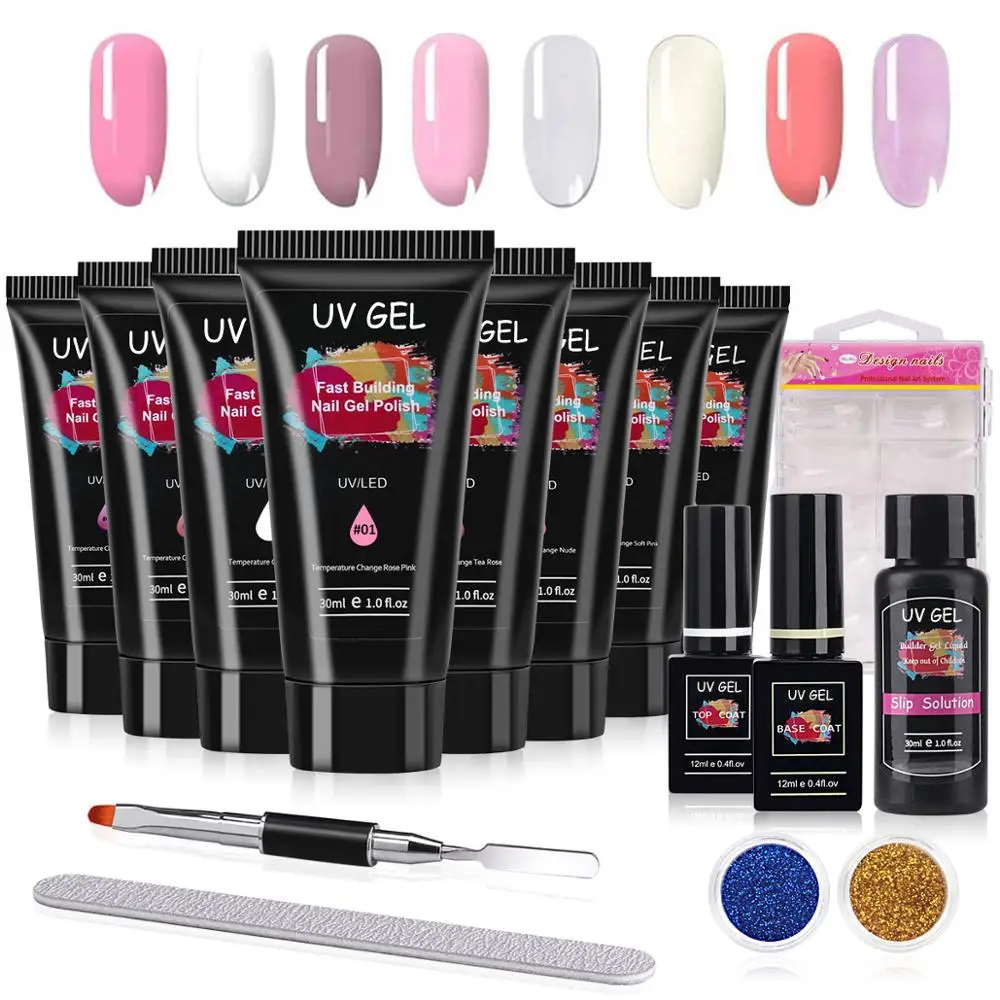

Poly Extension Nail Gel Set 8 Colors 30ml Acrylic Quick Building Soak Off UV Gel Nails Crystal Builder Gel Nail Manicure Kit