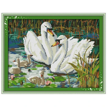 

Swans swimming animals painting printed on the canvas 11CT 14CT DIY kit Cross Stitch embroidery needlework Sets home decor