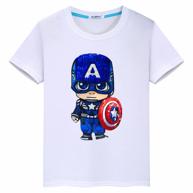 Детская футболка с изображением капитана из мультфильма, расшитая блестками, 3 цвета, с вибрацией и подсветкой хлопковый топ с короткими рукавами для мальчиков