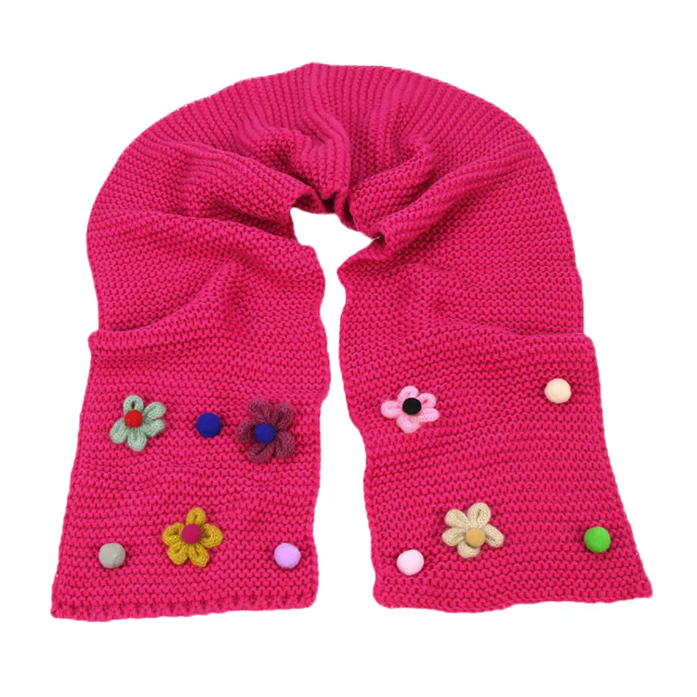 Hot Pink Детский зимний шарф для малышей, зимний теплый детский шарф с цветочным рисунком для девочек, мягкие вязаные шарфы с круглым вырезом - Цвет: Hot Pink