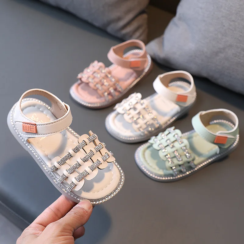 fashion Rhinestone Baby girl beach dress shoes toddler sandals 2021 for children kids summer Princess Flat Shoe 1 2 3 4 5 6 year