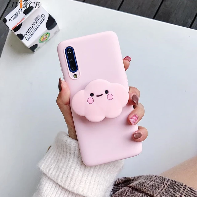 3D Silicone Cartoon Phone Holder Case For Xiaomi Redmi Note 10 Redmi Note 10 Pro Note 10S 9 8T K30 Pro K40 Pro mi poco F3 Cover lightpink case cloud