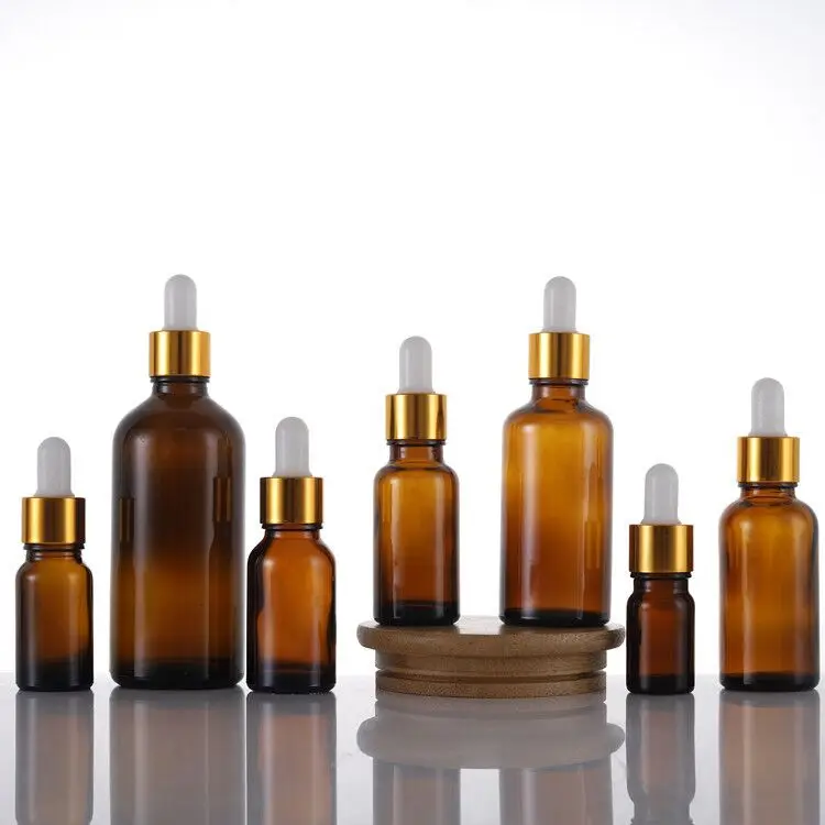 5pcs 5/10/15/20/30/50/100ml Amber Glass Dropper Bottle Jars Vials With Pipette For Cosmetic Perfume Essential Oil Bottles