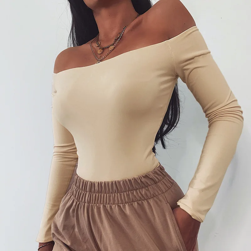 

Liannuo Off Shoulder Sexy Bodysuit Women Slim Long Sleeve Bodycon Playsuit Party Slash Neck Fashion Body Suit Female Clothes