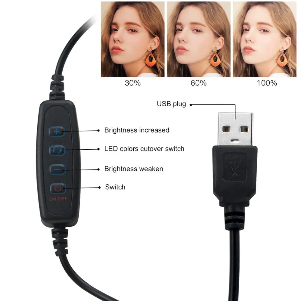 Приглушаемый светодиодный кольцевой светильник с USB лампа для макияжа прямой
