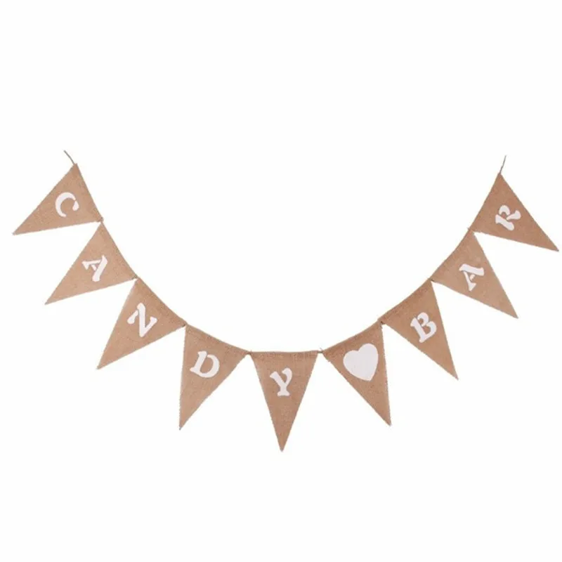 

CANDY BAR Section 9 Pieces Of Linen Triangles Flag Christmas Wedding Party Pulling Banner Diy Europe America Wedding Decoration