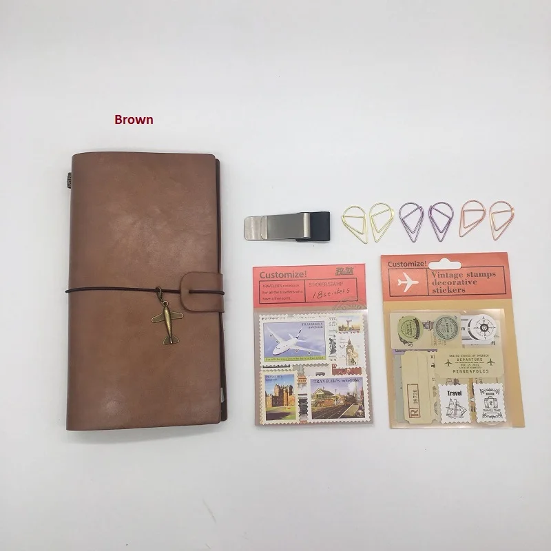 Brown set Кожаный блокнот для путешествий, ежедневник, креативный, сделай сам, винтажный, для путешествий, дневник, блокноты, TN, Sprial, записывающий ежедневный блокнот, s, подарки - Цвет: Brown set
