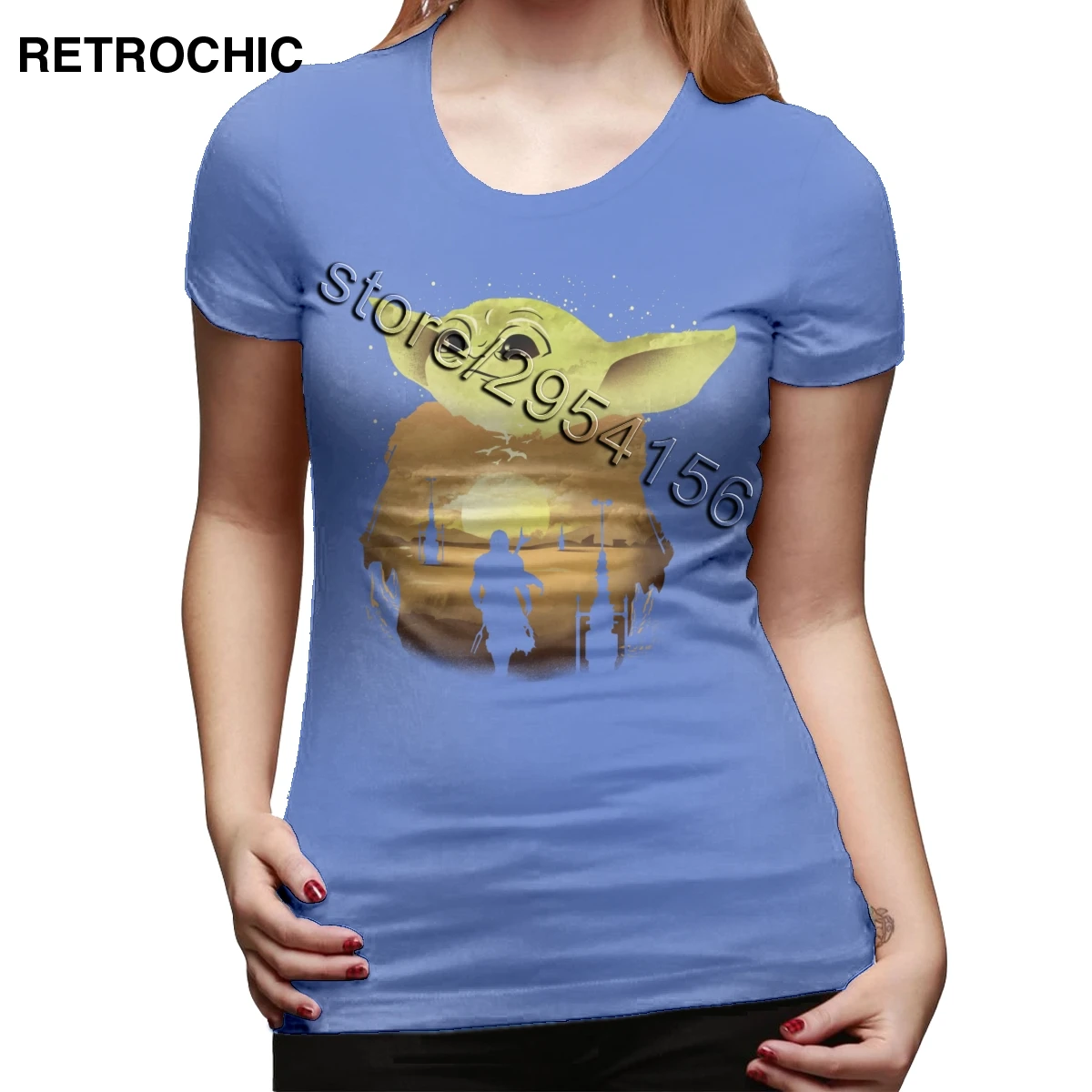 Милая Детская футболка с Йодой, женская футболка с мандалорианом, футболка с коротким рукавом и круглым вырезом, футболка с принтом «Звездные войны», топы с принтом «Слова Мудрости» - Цвет: Spider Baby Blue