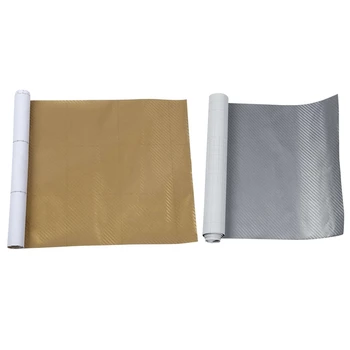 

2 Roll DIY 30X127 3D Carbon Fiber Decal Vinyl Film Wrap Roll Adhesive Car Sticker Sheet, Gold & Silver