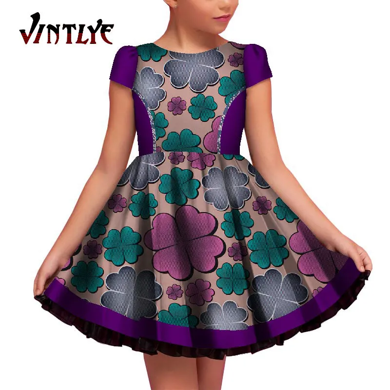 Children African Clothes For Girls Fashion Vintage Dress Dashiki Kente Printed Clothing Girl Summer Short Sleeve Princess Dress