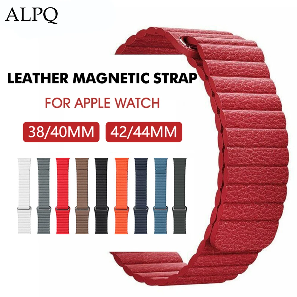 

ALPQ Strap For Apple Watch Band 42mm 38mm 44mm 40mm Genuine Leather Loop Bracelet Magnetic Buckle For iWatch Series 5 4 3 2 1