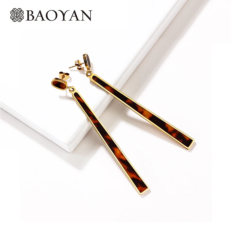 Baoyan Модные леопардовые ювелирные изделия Позолоченные полосы висячие серьги из