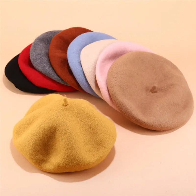 

Lady spring Winter Berets Hat Painter style hat Women Wool Vintage Berets Solid Color Caps Female Bonnet Warm Walking Cap a14
