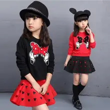 Комплекты одежды для девочек с вышивкой Микки и Минни Маус, комплекты одежды для девочек г. Топ с героями мультфильмов+ юбка костюм из 2 предметов комплект одежды для детей