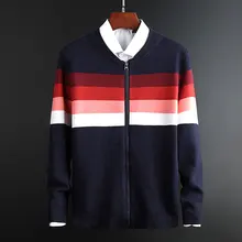 Новинка, модные брендовые свитера, мужской кардиган, Полосатое пальто, приталенные Джемперы, вязанная Осенняя повседневная мужская одежда в Корейском стиле